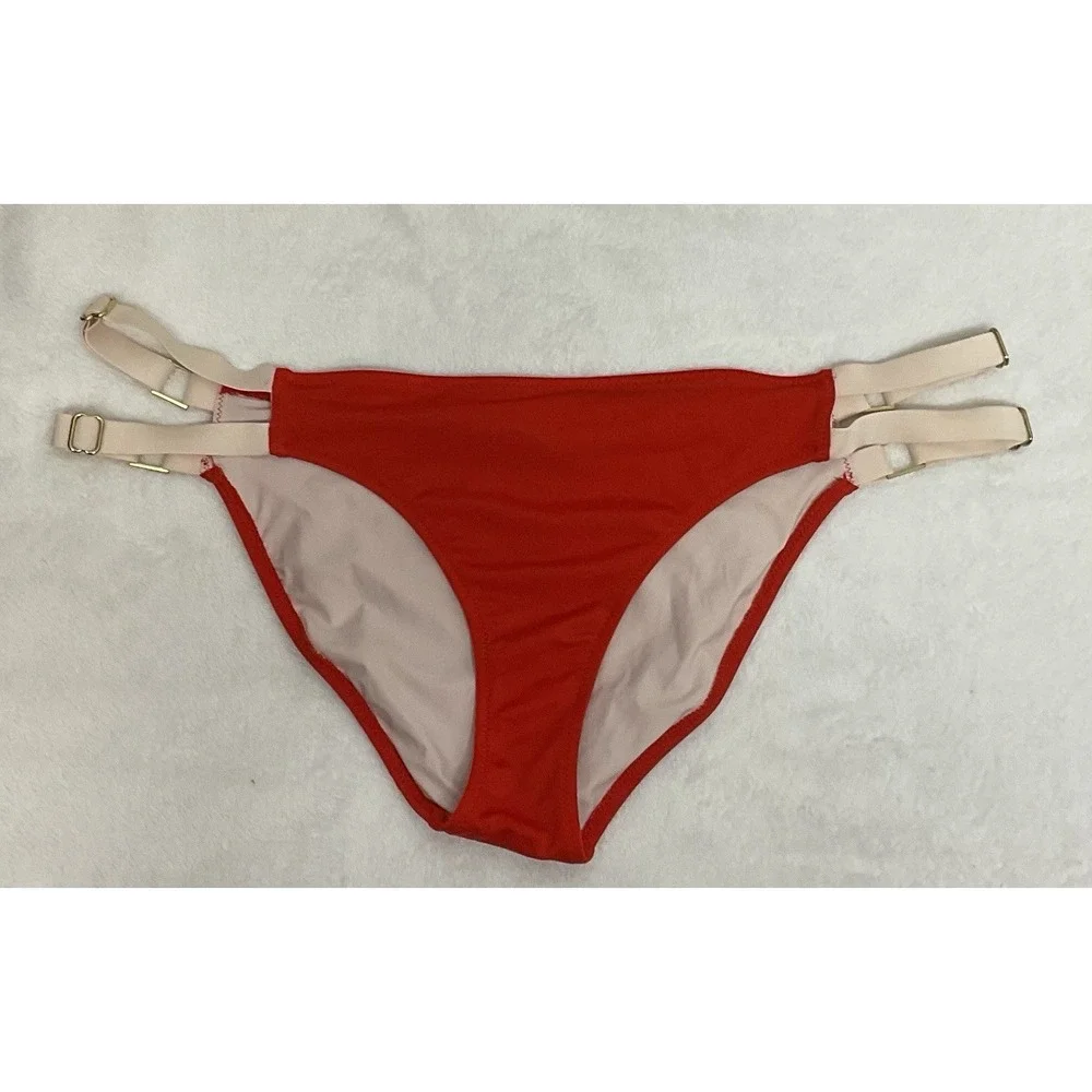 New HAH Hot As Hell Womens Swim Coral  Double Strap Bikini Bottom Size M